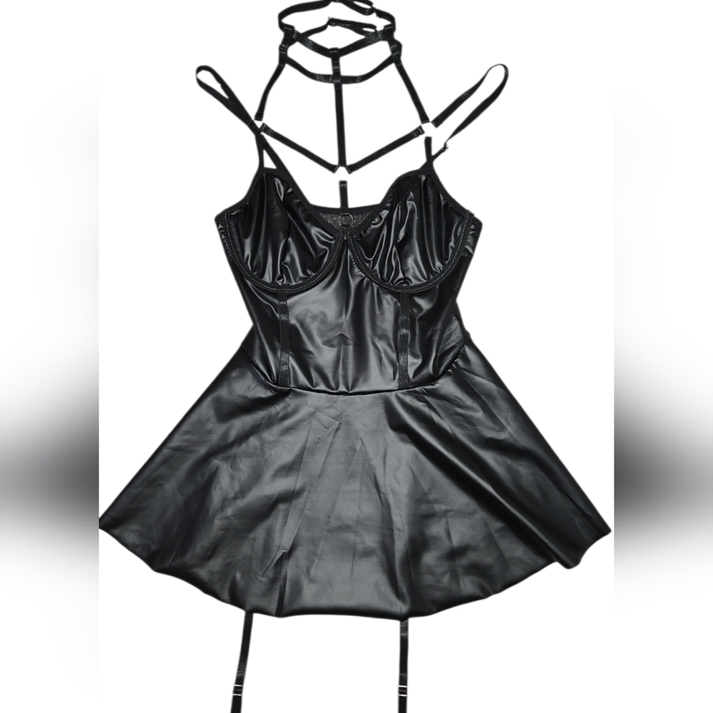 Black Faux Leather Dress With Garters